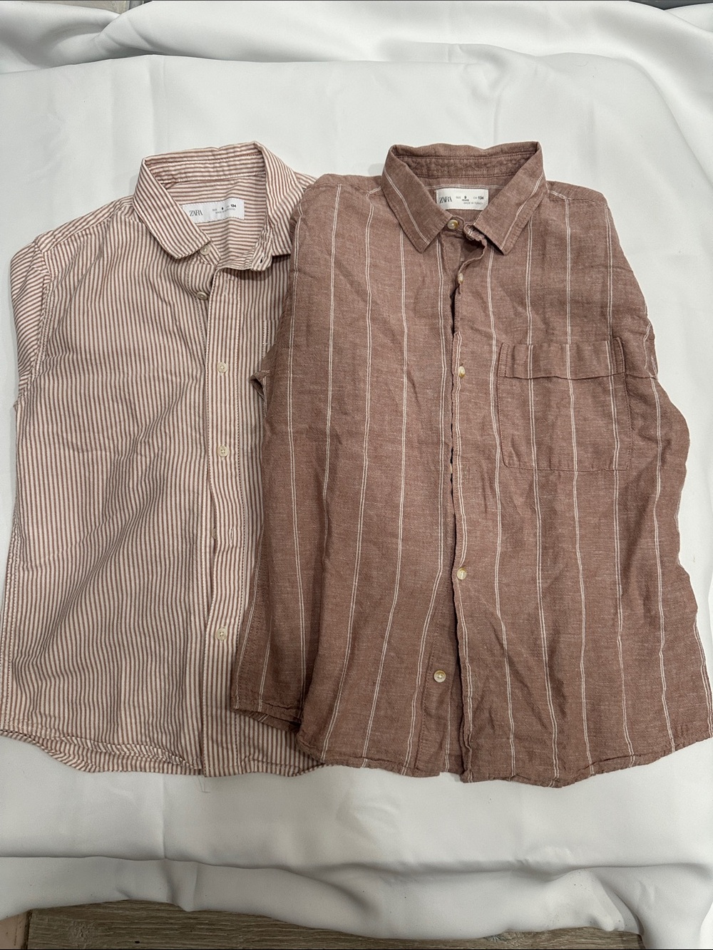 Zara Striped Cotton Button-Down Shirts in Light Brown